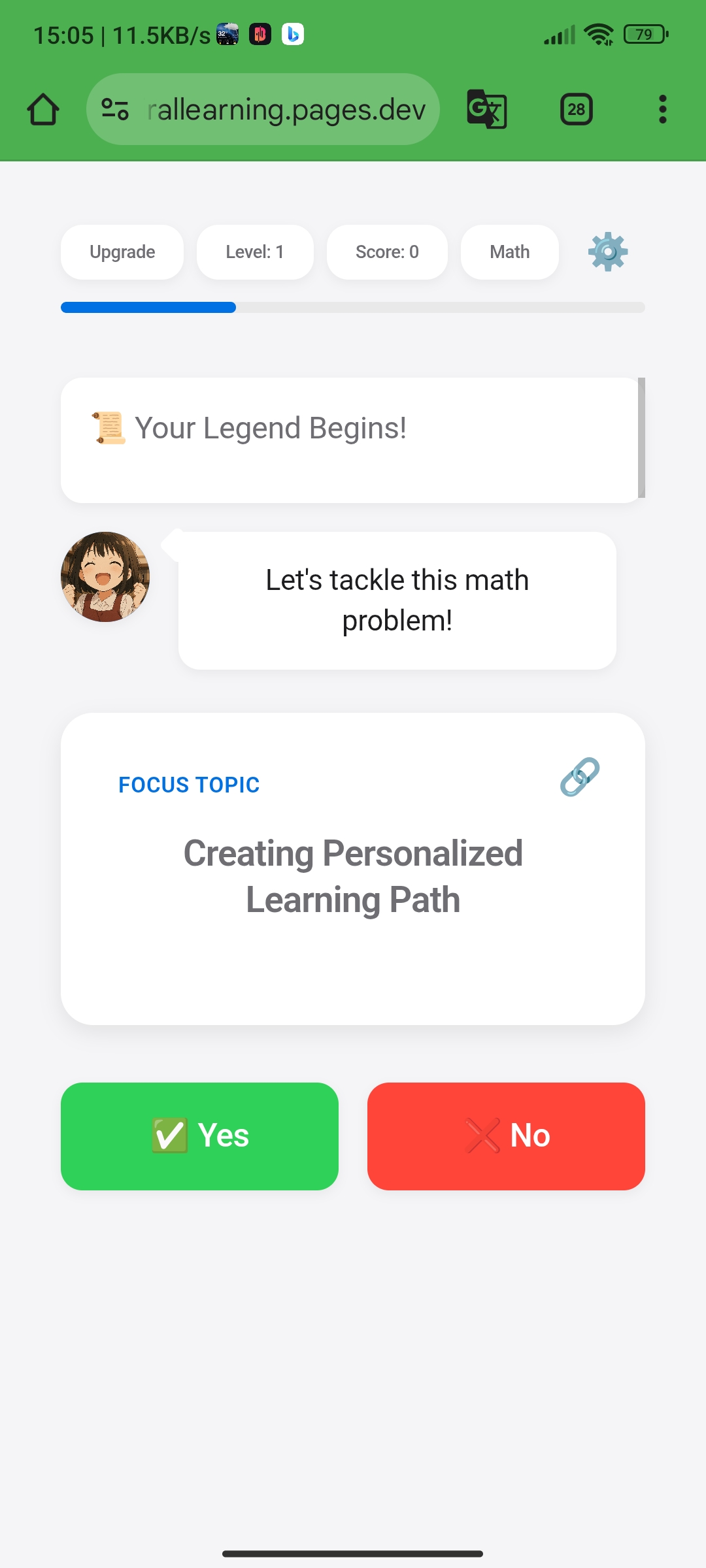 A child using a tablet that shows an adaptive learning path.