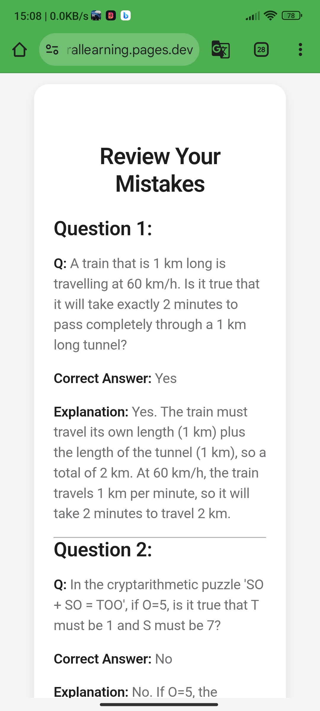 A tablet screen showing a question with a detailed, step-by-step explanation.