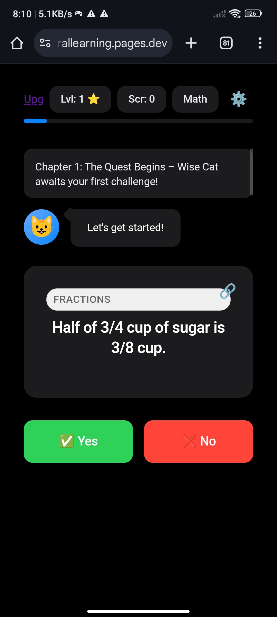 Math Challenge Pro app interface